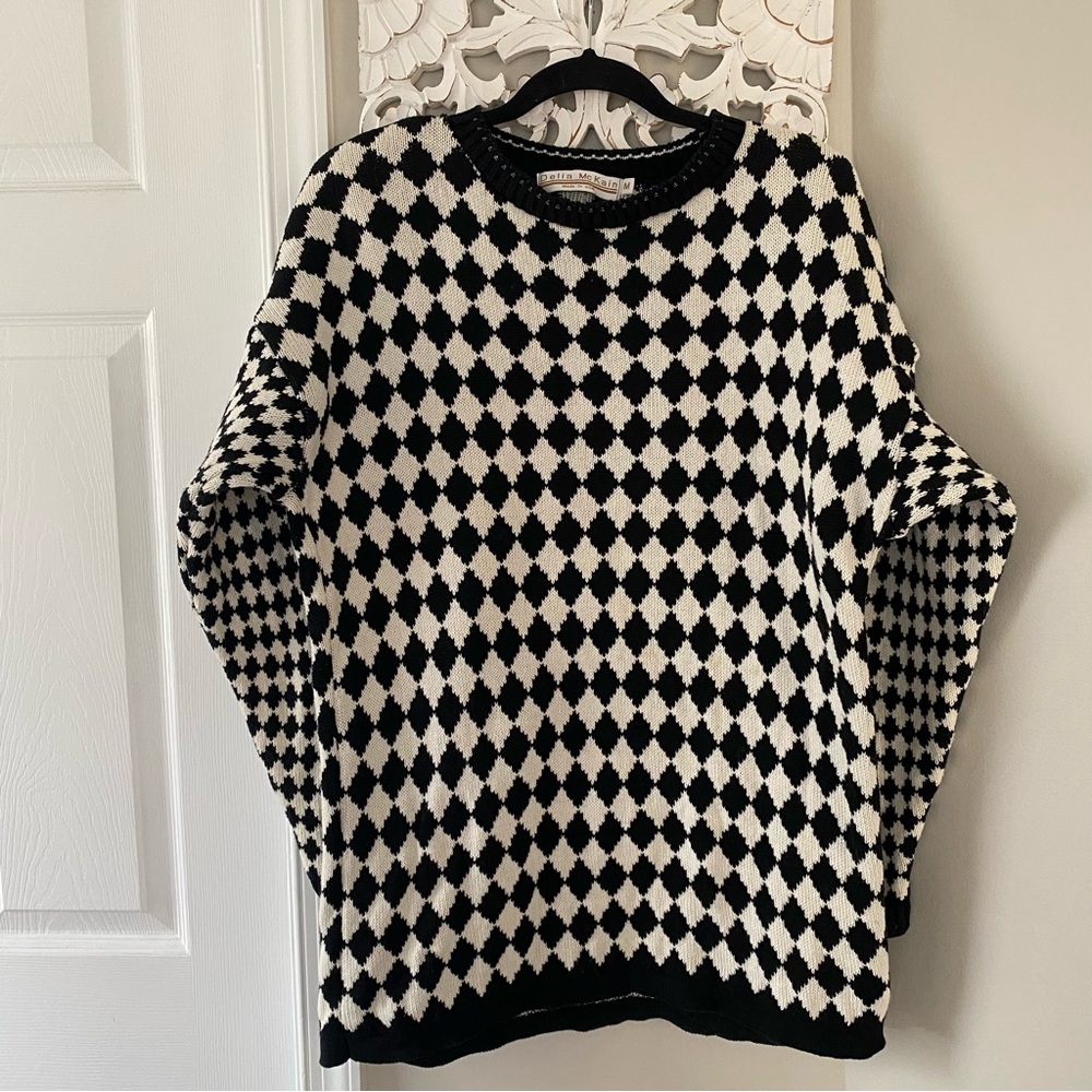 Delia Mckain Vintage 80s 90s Diamond Print Tunic Sweater Sz M Retro Whimsigoth